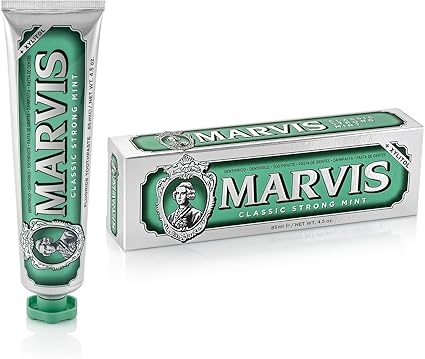 ⭐️MARVIS Pasta dentária clássica Strong Mint, com menta para uma frescura revitalizante e duradoura, elimina a placa e os revestimentos rebeldes, com flúor, 3 unidades de 85 ml,
